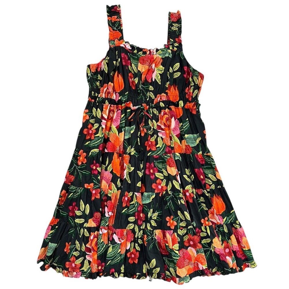 Jessakae Capri Floral Tiered Midi Dress Black 4X Tropical Cottagecore Dopamine‎